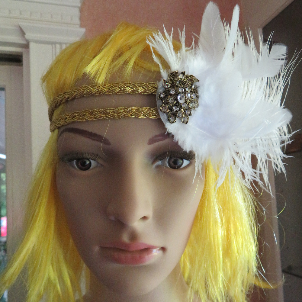 Vintage Hippy Chic Gold Broach Feather Headband